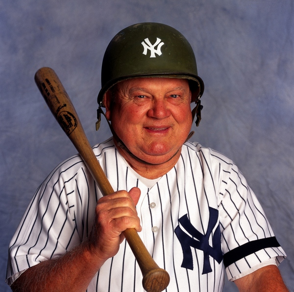 Don Zimmer - Baseball: Closeup of New York Yankees coach Don Zimmer wearing unusual military helmet during photo shoot at Yankee Stadium. 
Bronx, NY 8/17/2000
CREDIT: Neil Leifer