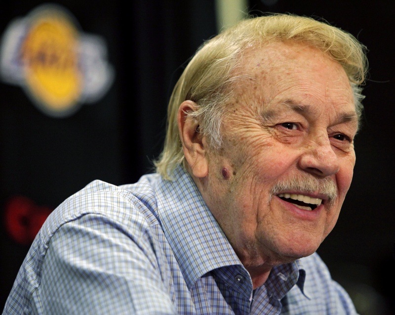 Jerry Buss - CORRECTS THAT BUSS WAS 80-YEARS-OLD, AND NOT 79 AS ORIGINALLY SENT - FILE - In this Aug. 17, 2010, file photo, Los Angeles Lakers owner Jerry Buss smiles during an NBA basketball news conference in Bell Gardens, Calif. Buss, the Lakers' playboy owner who shepherded the NBA franchise to 10 championships, has died in Los Angeles. He was 80. (AP Photo/Damian Dovarganes, File)