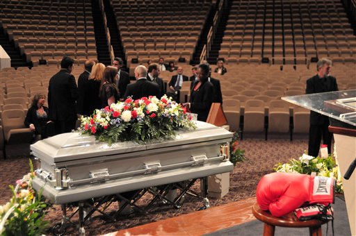 CORRECTION Dundee Funeral Boxing - CORRECTS PHOTOGRAPHER'S LAST NAME TO JULIAN, NOT JULIEN - People are gathered at the funeral for legendary boxing trainer Angelo Dundee at the Countryside Christian Center in Clearwater, Fla., Friday, Feb. 10, 2012. (AP Photo/Jeff Julian)  MANDATORY CREDIT. ONE TIME USE ONLY, NO SALES